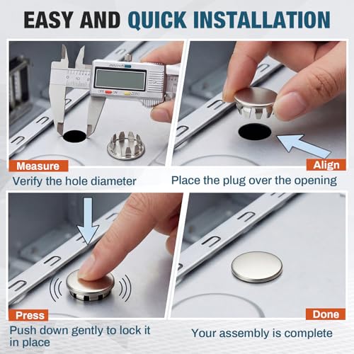 Image of Hicarer 30 Pack Fit 3 /4 inch(19.1 mm) Hole Metal Hole Plugs | Nickel-plated Steel Snap-in Cover, No Welding Required for Electrical Boxes, Sinks, Furniture, Automotive, Cabinets&panels