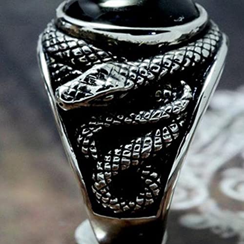 USHOBE Anel oval de cobra com pedras preciosas punk preto cobra anel gótico hip-hop anel de declaraç