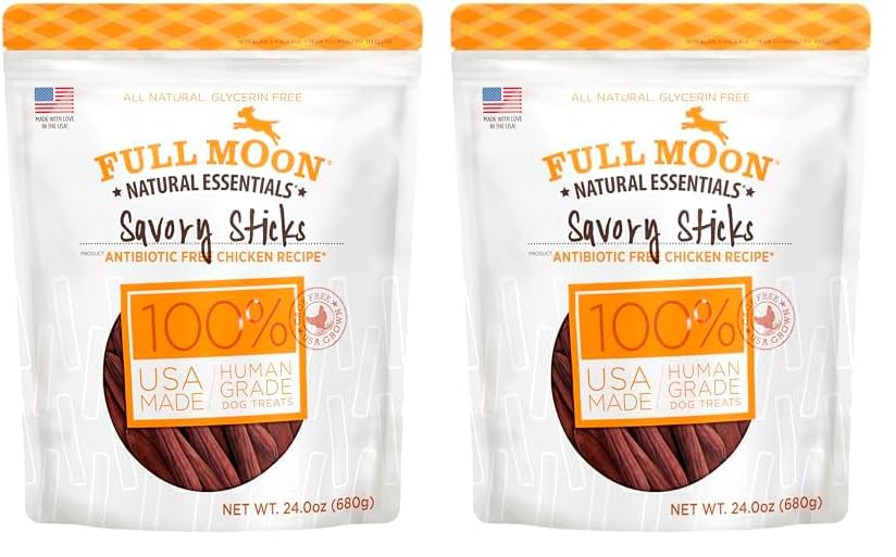 Full Moon All Natural Human Grade Dog Treats, Essential Chicken Savory Sticks, 24 Ounce (Pack of 2) Chicken 24 Ounce (Pack of 2)