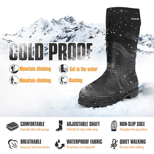 GUGULUZA Neopren Isoliert Gummistiefel für herren Jagd Angeln Hof warme Wasserdicht Stiefel Schwarz