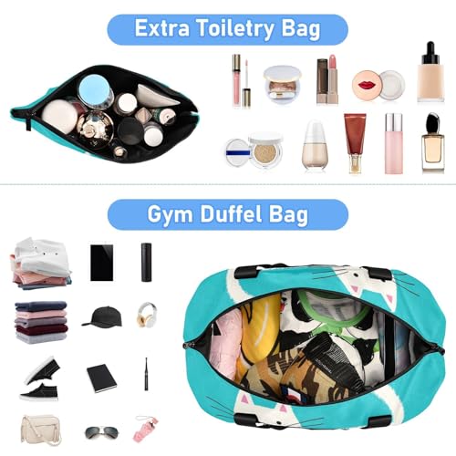 Hello Cartoon Cute White Cat Large Travel Duffel Luggage Gym Bag with Adjustable Strap for Business Trips Multifunctional4