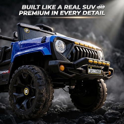 Image of Wishmaster 4x4 Kids Electric Ride On Jeep with Remote Control | Battery Operated Car for Kids 2-6 Years | RGB LED Lights, Bluetooth Music | Birthday Gift | 1-Year Warranty On Motors & Motherboard