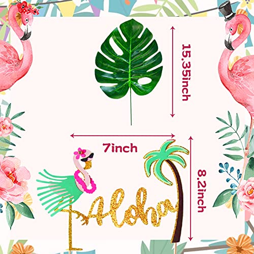 Laventy 2 Pcs Glitter Aloha Cake Topper Flamingo Cake Toppers Flamingo Happy Birthday Cake Decoration Tropical Hawaiian Luau Themed Party Supplies #TOP5