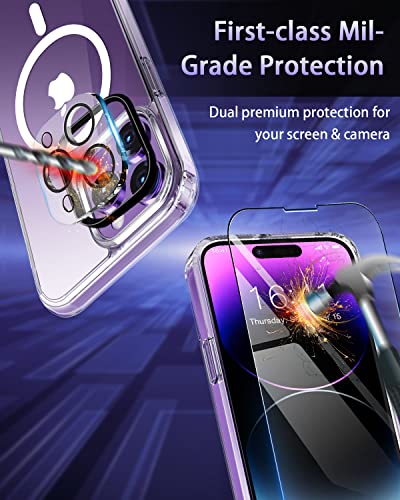 Botoer Magnetic Case Designed For Iphone 14 Pro Case,[Compatible With Magsafe][2 Pcs Glass Screen Protector+Camera Lens Protector][Shockproof Slim Thin Phone Case Cover] 6.1 Inch,Crystal Clear #TOP4