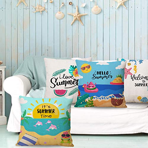 KALEFUL-Summer-Beach-Pillow-Covers-Tropical-Sunshine-Plant-Ocean-Throw-Pillowcase-2021-New-Summer-Decorations-Polyester-Linen-Cushion-Case-Home-Decor-18-x-18-Inch-Set-of-4 51Um55sHeIL