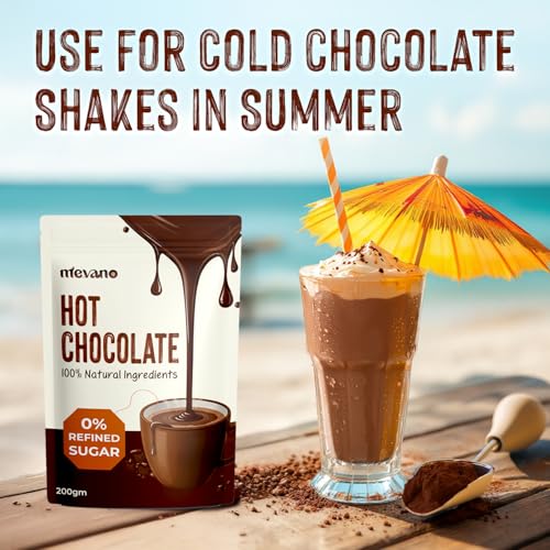 Image of Mevano Hot Chocolate Mix Powder, 200g | Refined SUGAR FREE | All Natural, REAL Cocoa without sugar, sweetened with Coconut Jaggery | Choco powder for Milk, Cold & hot shakes | No Preservatives