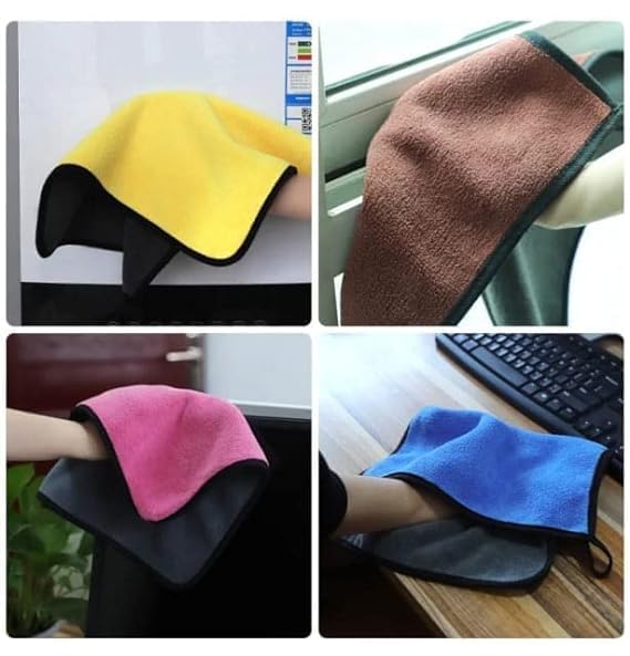 Image of Microfiber Super Absorbent Cloths for Car, Silk Banded Edge Towel Set Extra Thick Microfiber Cleaning Cloths for Bike and Car (Multi) (400 GSM, 30 X 30 CM) (Pack of 2)