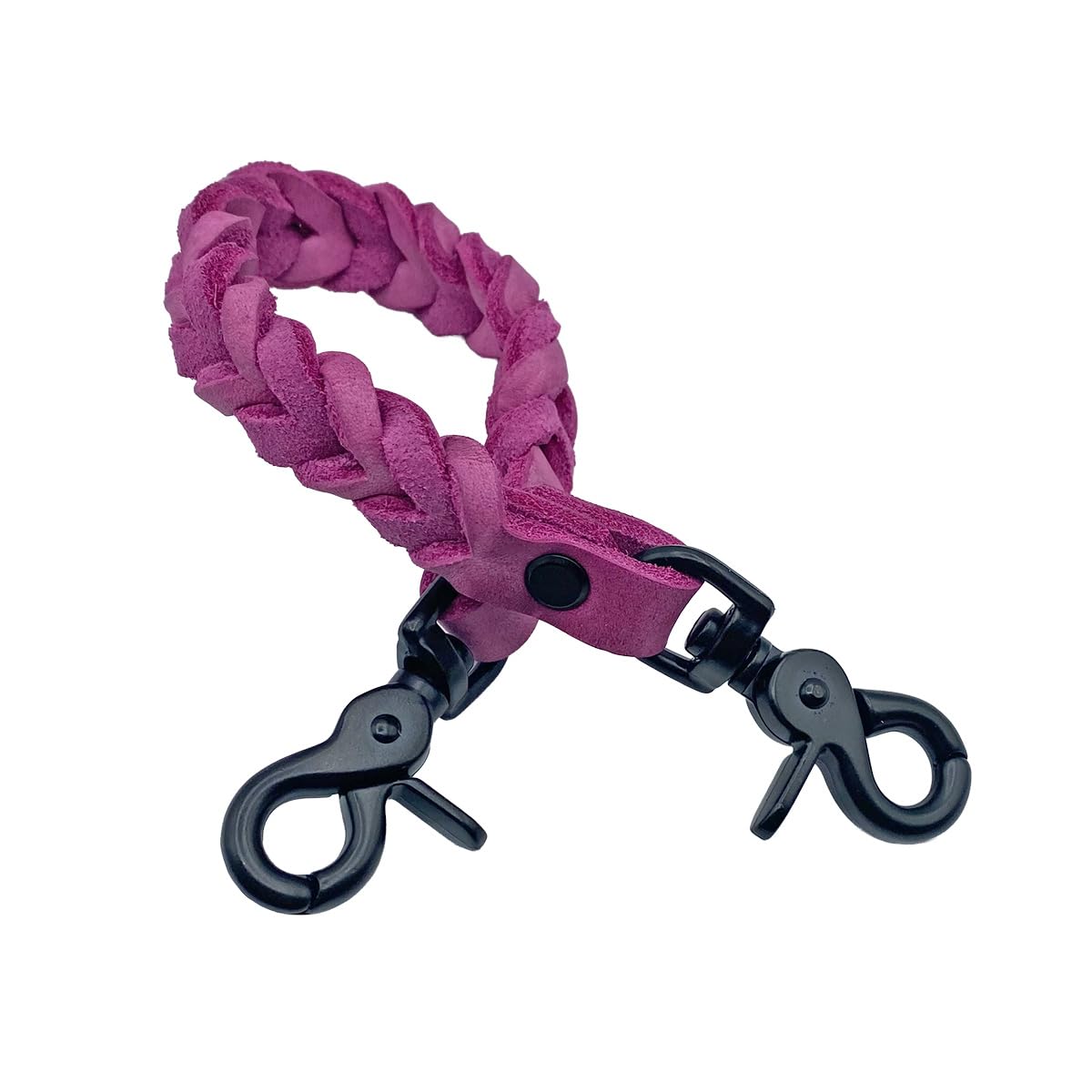 Sattelanfassriemen/Maria-Hilf-Riemen/Halteriemen aus geflochtenen Fettleder von Sjóli Design, Handmade (Snap Schwarz-Matt, Pink)