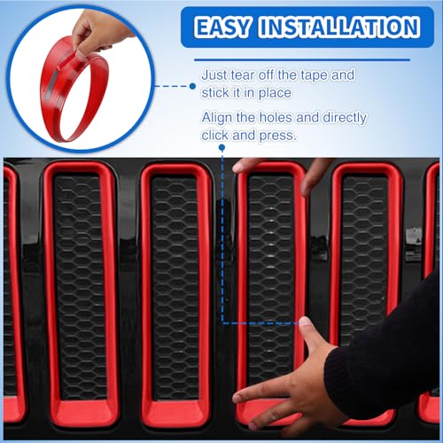 Image of Nilight Grill Inserts fit for Jeep Wrangler Front Grille Inserts Headlight Cover Set for JL JLU Unlimited Sport SportS 2018 2019 2020 2021 2022 2023 Grille Bezels Trim Exterior Accessories Red 9 Pcs