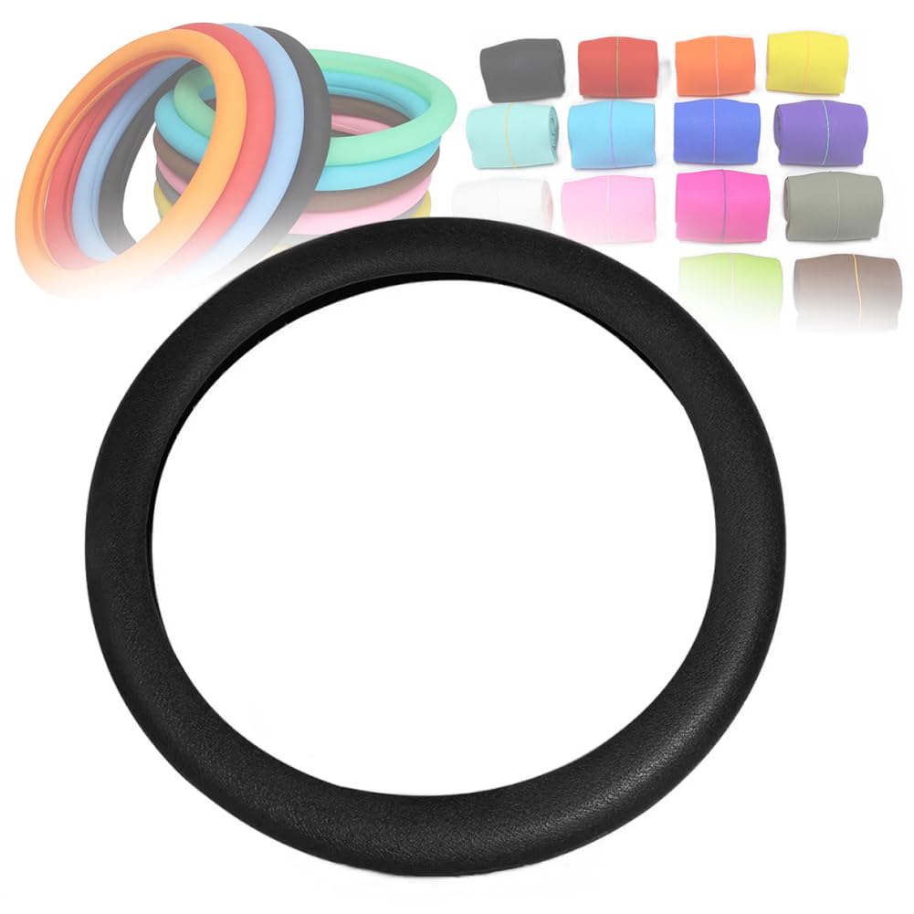Steering Wheel Cover, Cool Non-Slip Silicone Universal Car Protector Material, Easy Install, Anti-Slip Design, Comfortable Fit, Black