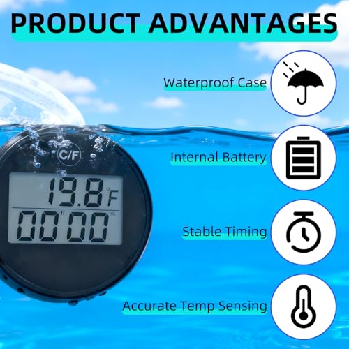 Ice Bath Thermometer and Timer Digital Waterproof Floating Pool Thermometer with Alarm for Water Temperature Measurement Detection Shower Baby Bath Digital Thermometer - Image 5