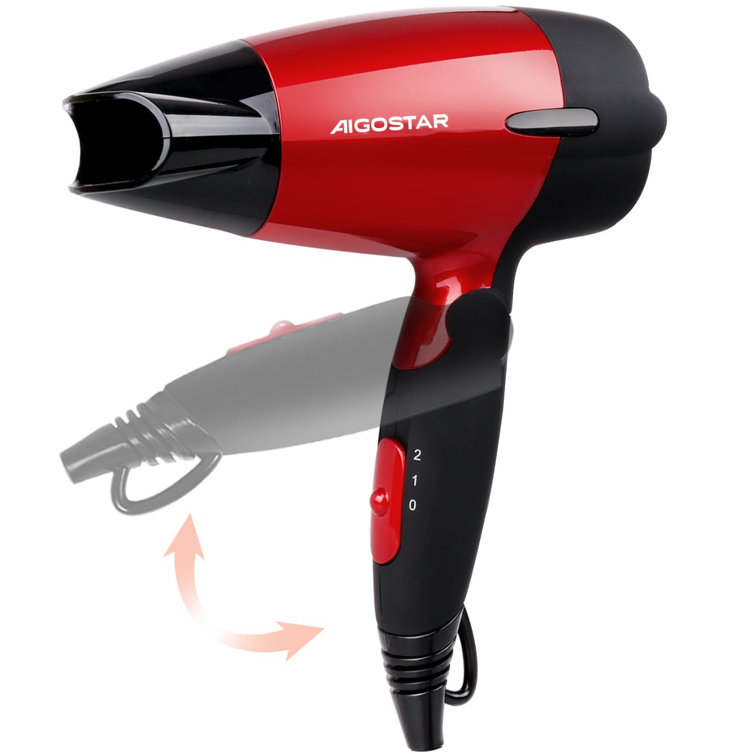Aigostar Secador de Pelo 1500W, Secador de Viaje con Mango Plegable, Portátil, Doble voltaje, Dispone de 2 Velocidades, Protección Contra el Sobrecalentamiento