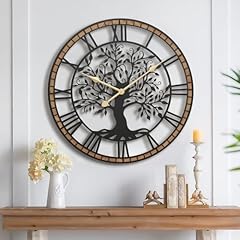 Micasso Silent Large Wall Clock: 24 Inch Tree of Life Metal Black with Solid Wood Frame Non Ticking photo Micasso Silent Large Wall Clock: 24 Inch Tree of Life Metal Black with Solid Wood Frame Non Ticking