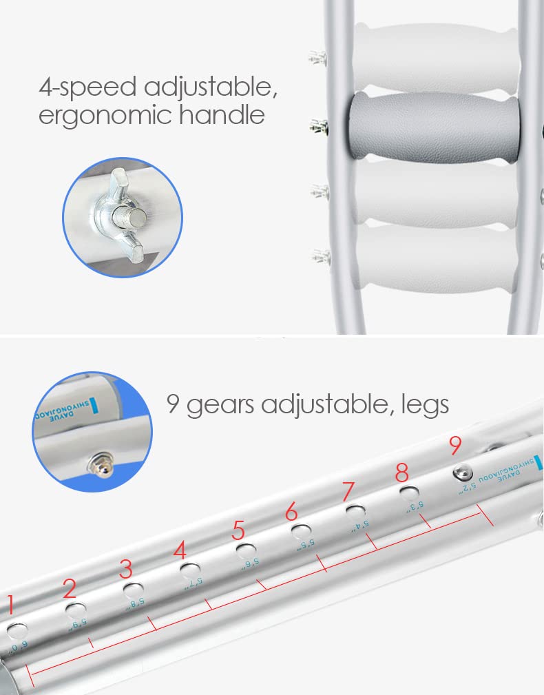 Muletas plegables, 2 muletas para axilas con almohadillas suaves y asas, bastón de aluminio ajustable en altura, puntas de goma inferiores grandes, bastones para niños, jóvenes y adultos