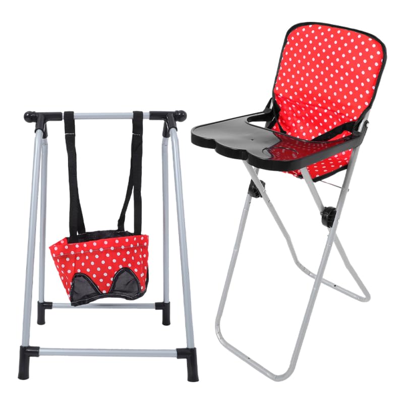 JOINPAYA Doll Accessories Set 2Pcs Realistic Baby Doll High Chair and Swing Playset Durable Furniture for Dolls Encourages Imaginative Role Play and Interactive Dollhouse Fun