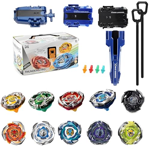 Burst Spinning Toupies Set, Metal Fusion Combattre Tops 10Pcs X Toupies Jouet avec 3 Lanceurs et Poignée, Jeu De Bataille Cadeau Jouet pour Filles et garçons