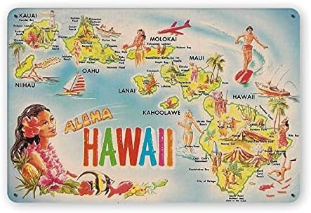 The prime quality Classic Tin Signal Poster Artwork Decor Hawaiian Islands Map Hawaii Bar Restaurant Dwelling Out of doors Wall Ornament Mural 8×12 Inch