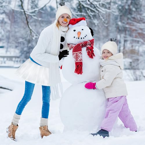 Ueyben Schneemann Kostüm Set,Weihnachtskostüm mit Schneemann hut Tutu Handschuhe Karotten Requisiten Nase Drei schwarze Kunstfellbälle für Frauen Weihnachten Halloween Karneval