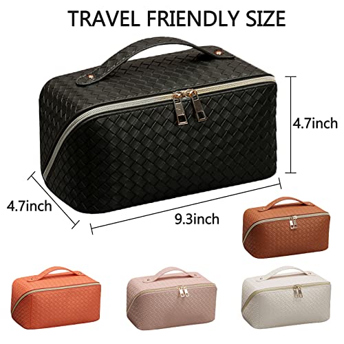 BAKLUCK Travel Makeup Bag Cosmetic Bag with Compartment Large makeup bag Water Resistant PU Leather Makeup Bag Portable Makeup Bag for Women and Girl Makeup Travel Bathroom Black Makeup Bag - Thumbnail 6