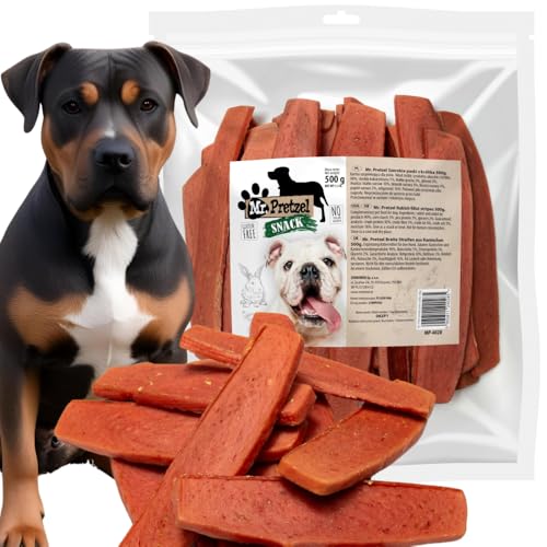 Mr. Pretzel – Premium-Kaninchenstreifen für Hunde – 500g – 90 % Fleischanteil – Gesunder Kausnack – Hypoallergen – Ohne Zusatzstoffe – Ideal für Training & Belohnung