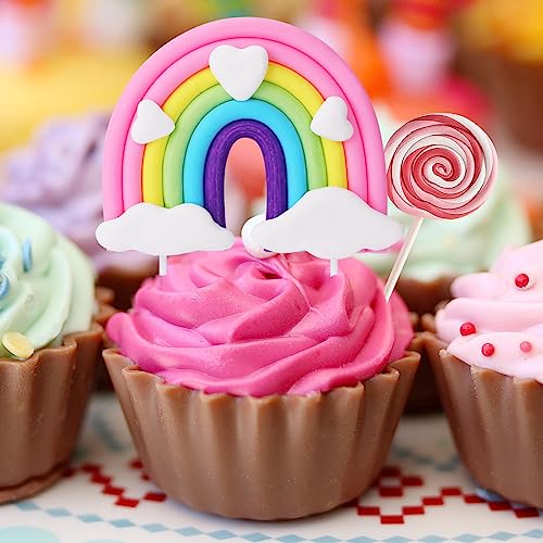Sliverdew 547020_1_4995 Rainbow Cake Topper,Personalized Rainbow Heart Cloud Cake Topper Soft Pottery Cake Cupcake Topper Colorful Birthday Cake Decorations Supplies thumb #6