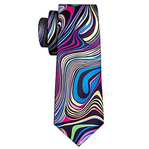 Barry.wang Men Rainbow Ties Silk Novelty Abstract Necktie Pocket Square Cufflinks Wedding Party #TOP5