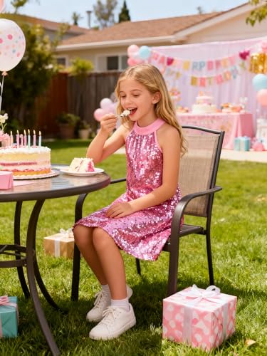 Image of WELAKEN Girls Ombre Sequin Dress Sparkly Fancy Short Puff Sleeves Gradient Party Dress