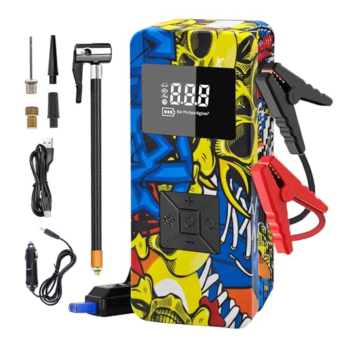 Jump Starter with Air Compressor, 8000A 150PSI Battery Jumper Starter Portable Tire Inflator Pump, 12V Jump Box Car Battery Jump Starter with Smart Jumper Cables, LED Light, LCD Display