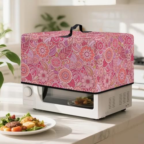 Image of Convection Oven Dust Cover with Handle Washable Microwave Oven Cover Dust Protection Kitchen Appliance Protector, S, 18.25 x 14.5 x 11 Inches, Paisley Floral Pink