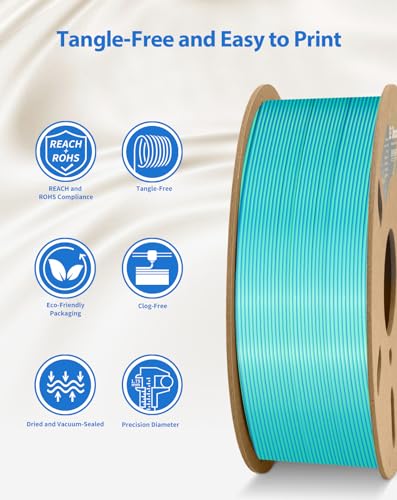 Image of DURAMIC 3D Silk Dual Color PLA Filament Shinny High Gloss Finish 1.75mm | 3D Printing Filament with Cardboard Spool,No-Tangling Neatly Wound Dimensional Accuracy 99% + /- 0.03mm 1KG Silk Blue Green