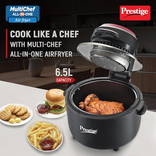 Prestige Multi-Chef All-in-One Air Fryer |80% less Oil Consumption|6.5L Capacity |1200 Watts Power|Airfry,Oven, Toast, Grill|See Through Lid|Advance Digital Display|Even Heat Distribution|Black view 2