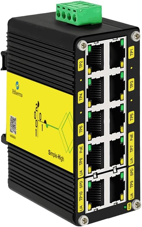 Htfoevrxs Industrial 5-Port Gigabit Switch, DC12-48V Input, 10/100/1000Mbps, DIN-Rail and Wall-Mounted IP40, Security Monitoring/Communication/Data Transmission