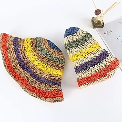 Chapeau seau femme pliable en paille pour plage et pêche d'été