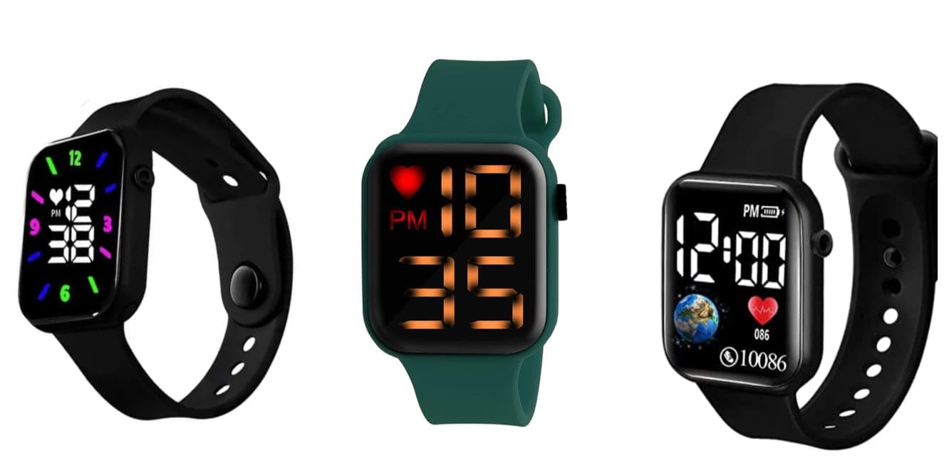 MVS Combo of LED Square Digital Display Sports Wrist Watches for Youngsters (Pack of 3) (Green) (B0CK5RJFJ1) Amazon Price History, Amazon Price Tracker