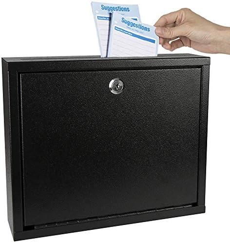 Kyodoled Suggestion Box with Lock Wall Mounted,Mail Box, Key Drop Box Cards, Safe Lock Box,Ballot Box,Donation Box,3W x 10H x 12L Inch Black
