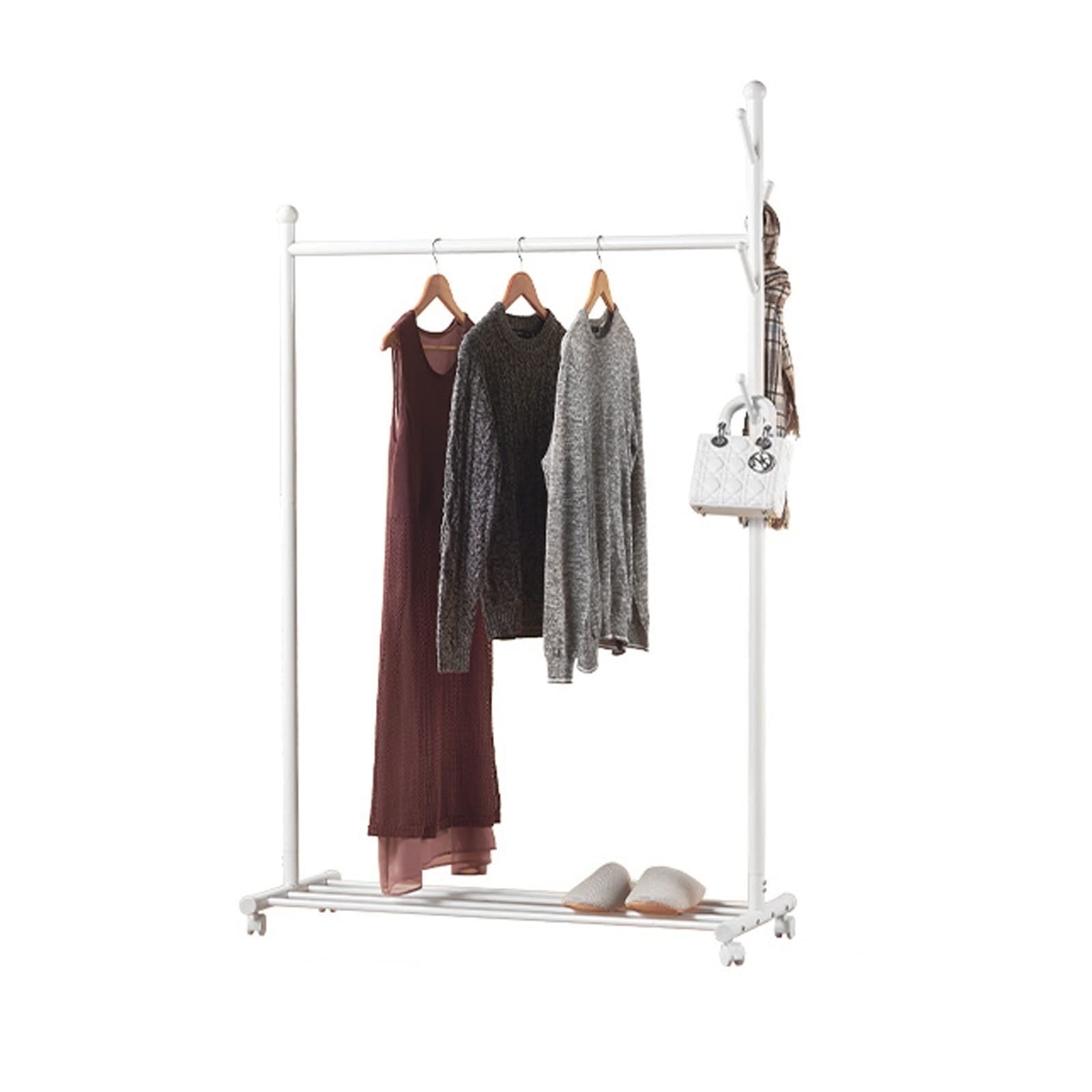 Hanger Wheels Movable Metal Standing Coat Rack Storage and Shoe Entryway Shelf Carrying 165 Lbs Standing Coat Rack