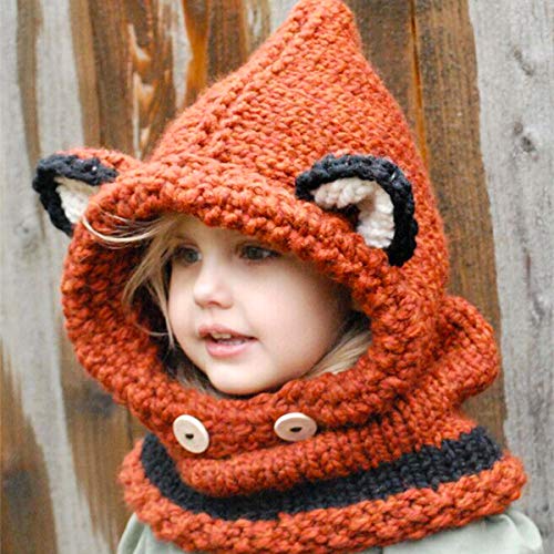Ba Knife Baby Kids Warm Winter Hat Crochet Knitted Caps Hood Scarves Beanies Orange Fox #TOP1