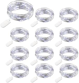 12 PCS LED Fairy String Lights Battery Operated, 20 LEDs 6.5Ft/2M Micro Copper Wire Lights, Waterproof Christmas Starry Decor Rope Lamps for DIY Wedding Party Festival Decorations (Cool White)