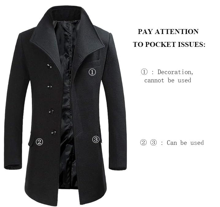 Image of FTCayanz Men's Wool Trench Coat Winter Slim Fit Business Top Coat Single Breasted Overcoat