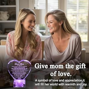 Unique Mom Gifts, Love Crystal Gifts for Mothers Day Birthday, Engraved Crystal Heart with Rechargeable Color-Changing LED Base, Perfect Mother's Day from Daughter Son (Mom) Unique Mom Gifts Love Crystal Gifts for Mothers Day Birthday Engraved Crystal Heart with Rechargeable Color Changing LED Base Perfect Mothers Day from Daughter Son Mom