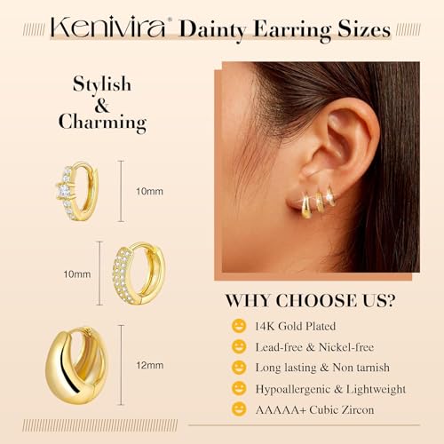 Gold Hoop Earrings Set for Women - 14K Gold Plated Small Hoops, Chunky Thick Earrings, Trendy Huggie Hoops3