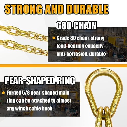 image for FITHOIST Grade 80 Chain V-Bridle | 3/8In x 2Ft Towing Chain Bridle wit