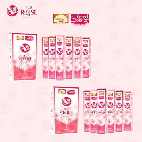 Image of Parimal Pure Rose Agarbatti (145-155 Sticks) (288 gm) | Burning Time - 45-60 Min | Sacred Scents Natural Incense Sticks | Fresh Rose Fragrance for Meditation, Relaxation & Home| (Pack of 12, 24g Each)
