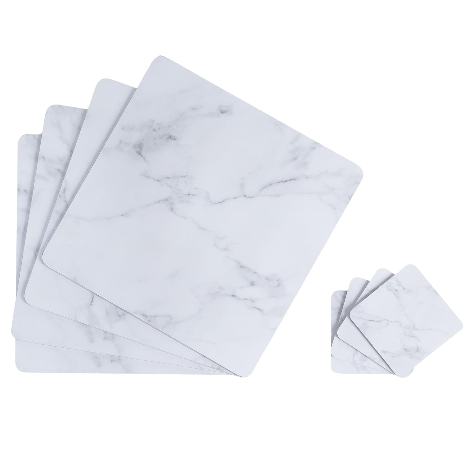 OHS White Marble Effect Placemat and Coaster Set - 40 cm x 30 cm