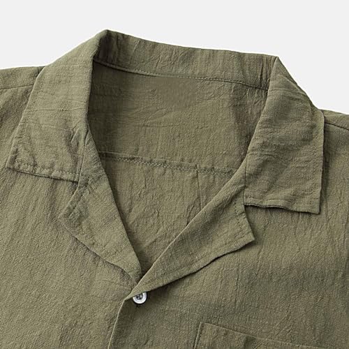 Generic Summer Shirts for Mens 2024, Trendy Short Sleeve Blouse Button Down Cotton Linen Shirt for Men Solid Color Front Pocket Tops Army Green, XX-Large3