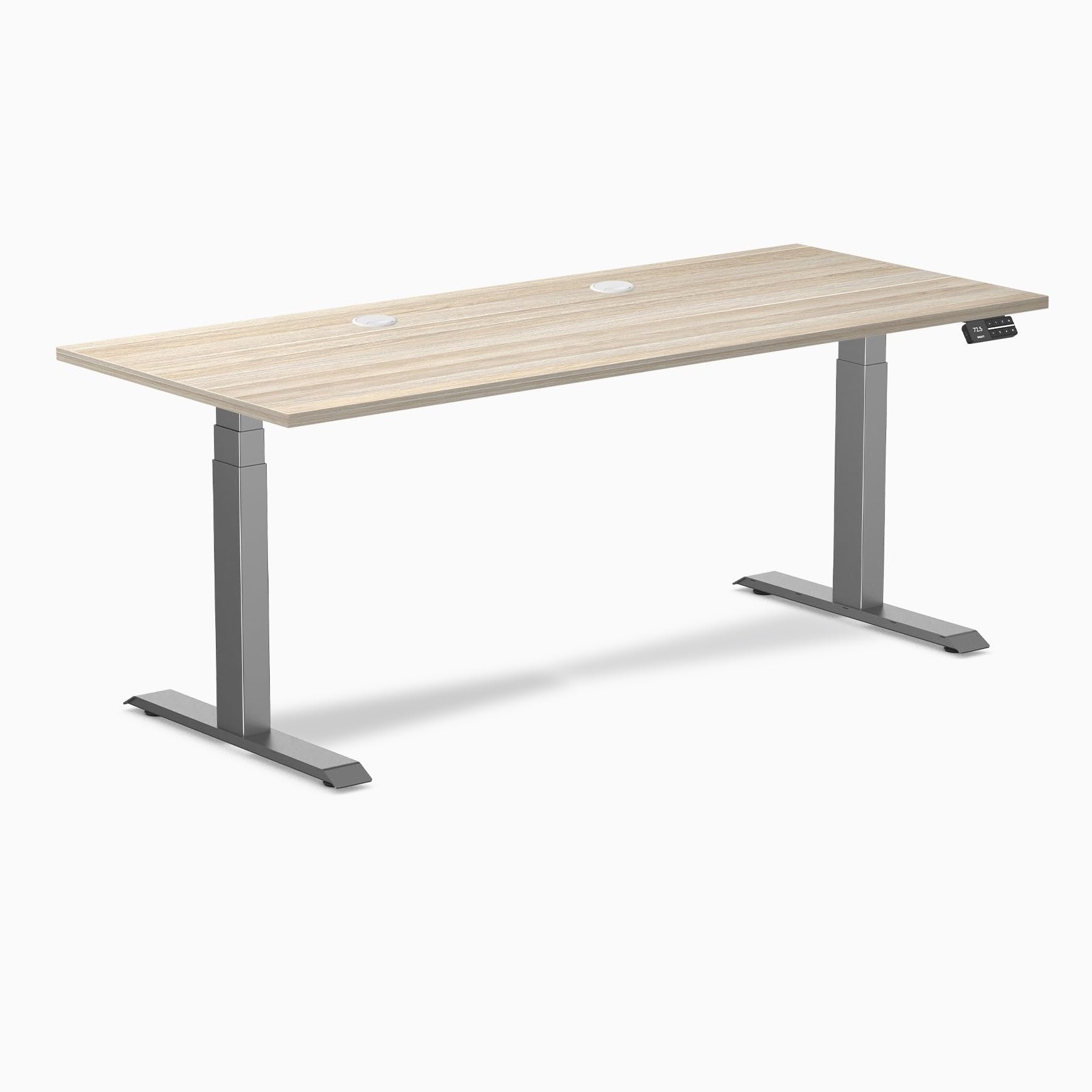 Desky Electric Standing Desk, 70.9" Laminate Height Adjustable Sit Stand Desk, Dual Motor, 4 Memory Presets, Ergonomic Computer Workstation for Home Office – Classic Oak Top and Space Gray Frame