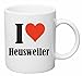 Reifen-Markt I Love Heusweiler Keramik Kaffeebecher 330 ml, weiß Teetasse Spülmaschinenfest mikrowellengeeignet Geschenkidee, Motiv 143648