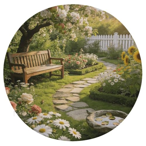 Cojín redondo de 15.3 pulgadas Bauerngarten para silla y suelo con funda extraíble lavable 2