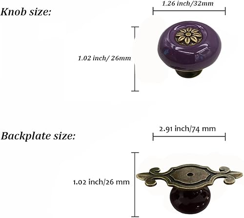 Miniatura 2 de Pomos de cerámica retro para gabinete, 4 unidades Perillas vintage antiguas para cajones con placa trasera de bronce, manijas de gabinete para