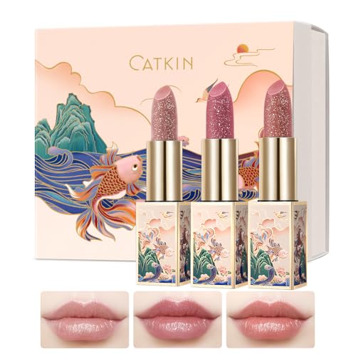 CATKIN Lip Balm Color Tinted Changing Lipstick Ultra Hydrating Lip Moistrurizer Chapstick with Vitamin E Nourishing For Cracked & Dry Lips 0.12 oz 3pcs Gift Box (C13+C14+C15) 3pcs wirh gift